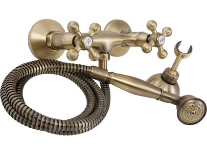 Nástěnná sprchová baterie se sprchovým setem STILO - antik mosaz