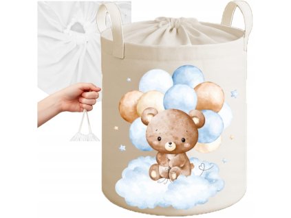 Textilní košík na hračky – Medvídek s modrými balónky