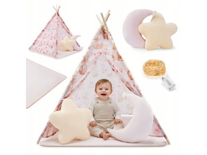 Dětský stan teepee (týpí) 135 cm – růžový