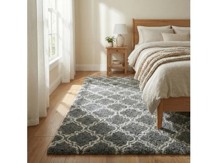 Protiskluzový plyšový koberec MARRAKESH - šedý