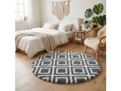 Plyšový protiskluzový kulatý koberec MARRAKESH - černý