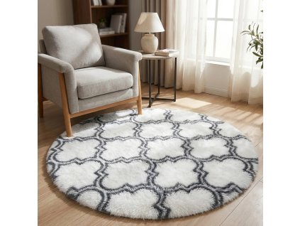 Plyšový kulatý koberec MARRAKESH - bílý