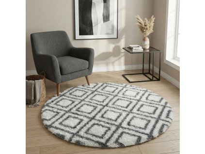 Plyšový kulatý koberec MARRAKESH - bílý