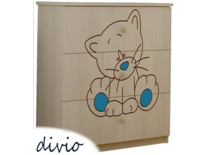DĚTSKÁ KOMODA LUX S VÝŘEZEM KOČIČKA MODRÁ