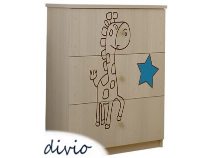 DĚTSKÁ KOMODA LUX S VÝŘEZEM ŽIRAFKA MODRÁ