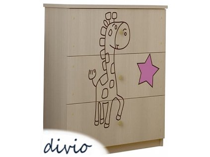 DĚTSKÁ KOMODA LUX S VÝŘEZEM ŽIRAFKA RŮŽOVÁ