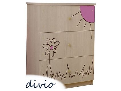 DĚTSKÁ KOMODA LUX S VÝŘEZEM KVĚT RŮŽOVÝ