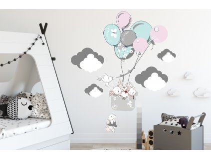 naklejka scienna dla dzieci balony chmurki drzewka 9814