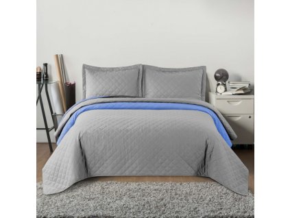 Oboustranný přehoz na postel INEZ světle šedá-modrá