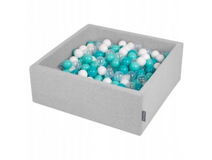 Dětský suchý bazének hranatý šedý "90x90x30" s míčky tyrkysové 300 ks