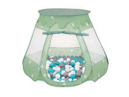 Suchý bazén stan zámek mátovy s míčky ššedo-tyrkysové 100 ks