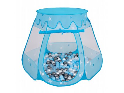 Suchý bazén stan zámek modrý s míčky tmavěšedo-modré 100 ks