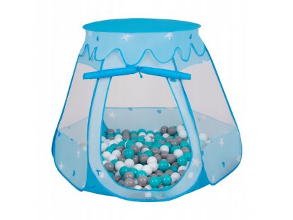 Suchý bazén stan zámek modrý s míčky šedo-tyrkysové 100 ks