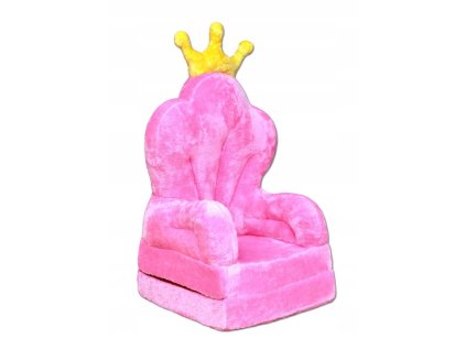 Dětské plyšové rozkládací křesílko trůn světle růžový