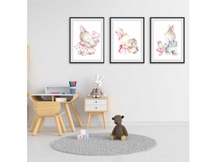 Třídílny dětský plakát rodina králíků, vzor KD027