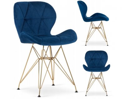 Designová židle VECINO BLUE modrá/zlatá