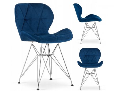 Designová židle VECINO BLUE modrá/stříbrná