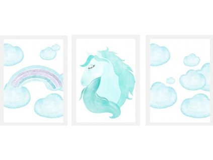 Třídílny dětský plakát jednorožec, vzor KD048