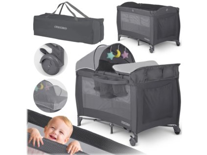 Dětská cestovní postýlka tmavě šedá, vzor 724201