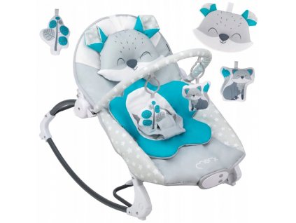 Vibrační lehátko – houpátko  – židlička pro děti od narození do 9 kg - modrý - liška - modrý
