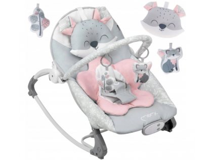 Vibrační lehátko – houpátko  – židlička pro děti od narození do 9 kg - liška - růžový