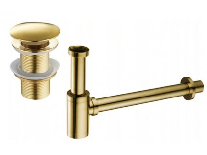 Sifon s Click/clack zátka bez přepadu DIVIO MEXEN univerzální zlatý