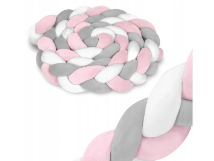 Ochranný mantinel do postýlky 300 cm - bílo-šedo-růžový