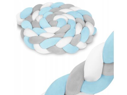 Ochranný mantinel do postýlky 300 cm - bílo-šedo-modrý