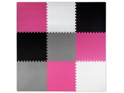 Pěnový koberec MAXI 9 ks 178x178x1 cm bílo-černo-tmavě růžová