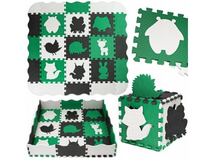 Pěnové puzzle MAXI 9 ks 114x114x1 cm černo-zeleno-bílé