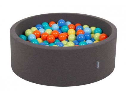 Dětský suchý bazének "90x30" tmavě šedý s míčky oranžov-zeleno-modré 200 ks