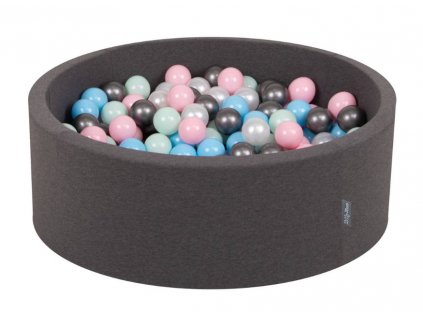 Dětský suchý bazének "90x30" tmavě šedý s míčky stříbrno-modro-růžové 300 ks