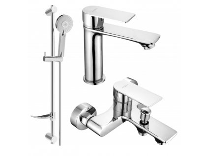 Sada baterií DIVIO MEXEN ROYO DQ40 vzor 034 chrom - umyvadlová baterie + vanová baterie + sprchový set