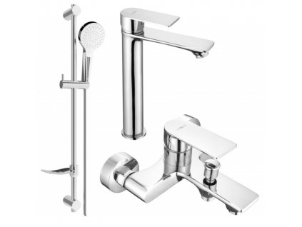 Sada baterií DIVIO MEXEN ROYO DF05 vzor 036 chrom - umyvadlová baterie + vanová baterie + sprchový set
