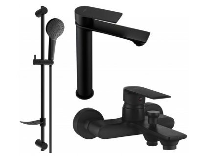 Sada baterií DIVIO MEXEN ROYO DF05 vzor 036 černá - umyvadlová baterie + vanová baterie + sprchový set