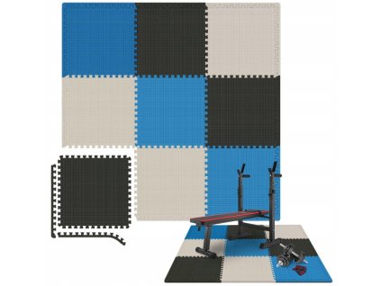 Pěnový koberec MAXI 9 ks 180x180x1 cm černo-bílo-modré