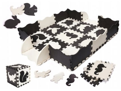 Pěnové puzzle MAXI 9 ks 121x121x1 cm zvířata černo-bílé