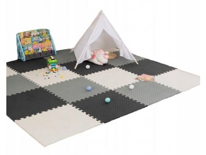 Pěnové puzzle MAXI 16 ks 120x120x1 cm bílo-šedo-černé