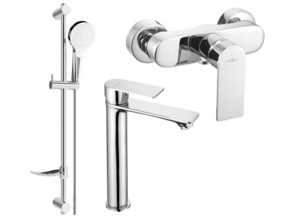 Sada baterií DIVIO MEXEN ROYO DF05 vzor 038 chrom - umyvadlová baterie + sprchová baterie + sprchový set