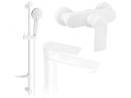 Sada baterií DIVIO MEXEN ROYO DF05 vzor 039 bílá - umyvadlová baterie + sprchová baterie + sprchový set