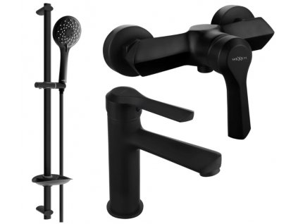 Sada baterií DIVIO MEXEN SABRE DB74 vzor 046 černá - umyvadlová baterie + sprchová baterie + sprchový set