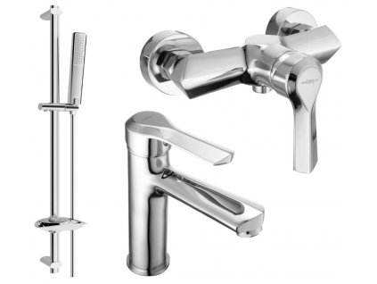 Sada baterií DIVIO MEXEN SABRE DB72 vzor 047 chrom - umyvadlová baterie + sprchová baterie + sprchový set