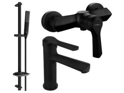 Sada baterií DIVIO MEXEN SABRE DB72 vzor 047 černá - umyvadlová baterie + sprchová baterie + sprchový set