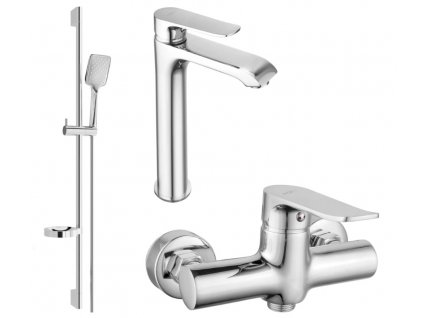 Sada baterií DIVIO MEXEN PECOS DS62 vzor 067 chrom - umyvadlová baterie + sprchová baterie + sprchový set