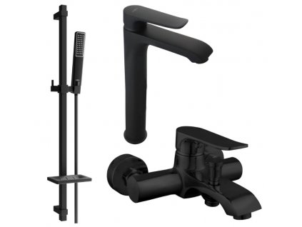 Sada baterií DIVIO MEXEN PESOS DQ72 vzor 069 černá - umyvadlová baterie + vanová baterie + sprchový set