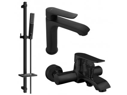 Sada baterií DIVIO MEXEN PESOS DQ72 vzor 070 černá- umyvadlová baterie + vanová baterie + sprchový set