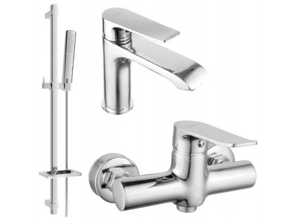 Sada baterií DIVIO MEXEN PECOS DQ72 vzor 072 chrom - umyvadlová baterie + sprchová baterie + sprchový set