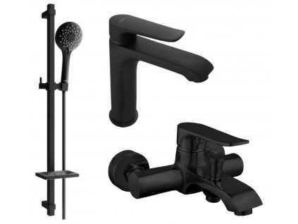 Sada baterií DIVIO MEXEN PESOS DQ40 vzor 073 černá- umyvadlová baterie + vanová baterie + sprchový set
