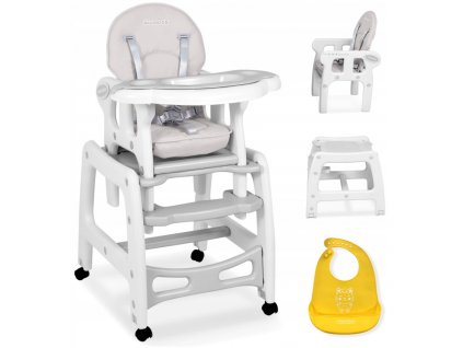 Jídelní dětská židle se stolem 5v1 - šedá