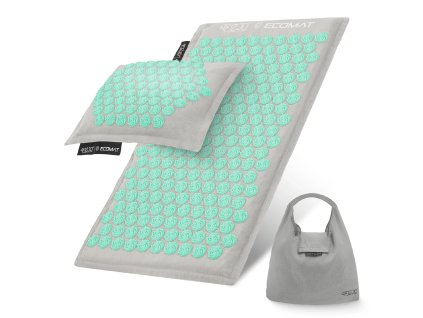 Akupresurní masážní podložka eko kokosová s polštářem 68x42 cm šedo-mátová
